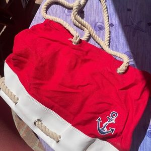 Red Nautical light canvas Bag with Rope